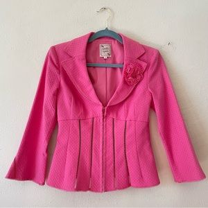 Vintage Nanette Lepore hot pink corset style rossete lace blazer barbiecore sz 4